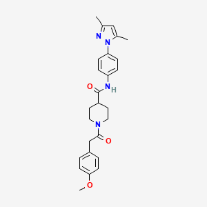 molecular formula C26H30N4O3 B5204373 N-[4-(3,5-dimethyl-1H-pyrazol-1-yl)phenyl]-1-[(4-methoxyphenyl)acetyl]-4-piperidinecarboxamide 