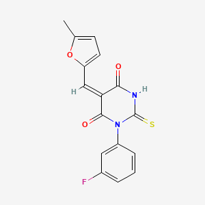 molecular formula C16H11FN2O3S B5204498 1-(3-fluorophenyl)-5-[(5-methyl-2-furyl)methylene]-2-thioxodihydro-4,6(1H,5H)-pyrimidinedione 