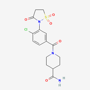 molecular formula C16H18ClN3O5S B5204517 1-[4-chloro-3-(1,1-dioxido-3-oxo-2-isothiazolidinyl)benzoyl]-4-piperidinecarboxamide 