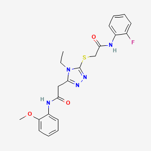 molecular formula C21H22FN5O3S B5205124 2-[4-ethyl-5-({2-[(2-fluorophenyl)amino]-2-oxoethyl}thio)-4H-1,2,4-triazol-3-yl]-N-(2-methoxyphenyl)acetamide 
