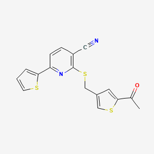 molecular formula C17H12N2OS3 B5205303 2-{[(5-acetyl-3-thienyl)methyl]thio}-6-(2-thienyl)nicotinonitrile 