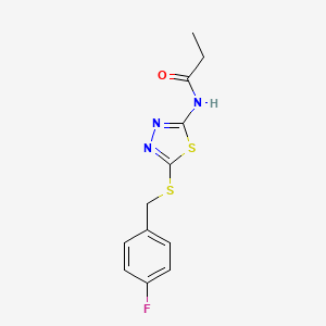 molecular formula C12H12FN3OS2 B5205482 N-{5-[(4-fluorobenzyl)thio]-1,3,4-thiadiazol-2-yl}propanamide 