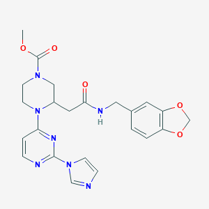 3-{[(Benzo[1,3]dioxol-5-ylmethyl)-carbamoyl]-methyl}-4-(2-imidazol-1-yl-pyrimidin-4-yl)-piperazine-1-carboxylic acid methyl ester