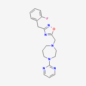 molecular formula C19H21FN6O B5206056 1-{[3-(2-fluorobenzyl)-1,2,4-oxadiazol-5-yl]methyl}-4-(2-pyrimidinyl)-1,4-diazepane 