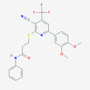 3-{[3-cyano-6-(3,4-dimethoxyphenyl)-4-(trifluoromethyl)-2-pyridinyl]thio}-N-phenylpropanamide