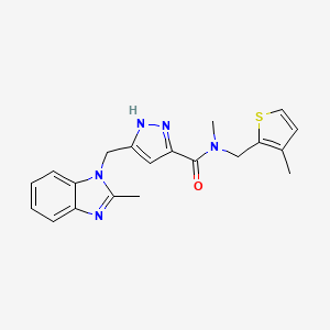 molecular formula C20H21N5OS B5206105 N-methyl-5-[(2-methyl-1H-benzimidazol-1-yl)methyl]-N-[(3-methyl-2-thienyl)methyl]-1H-pyrazole-3-carboxamide 