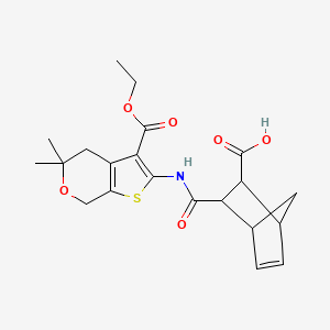 molecular formula C21H25NO6S B5206138 3-({[3-(ethoxycarbonyl)-5,5-dimethyl-4,7-dihydro-5H-thieno[2,3-c]pyran-2-yl]amino}carbonyl)bicyclo[2.2.1]hept-5-ene-2-carboxylic acid 