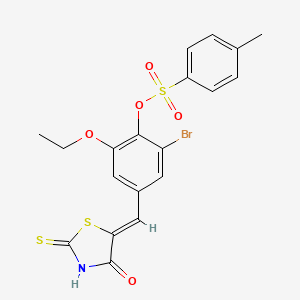 molecular formula C19H16BrNO5S3 B5206245 2-bromo-6-ethoxy-4-[(4-oxo-2-thioxo-1,3-thiazolidin-5-ylidene)methyl]phenyl 4-methylbenzenesulfonate 
