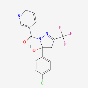 molecular formula C16H11ClF3N3O2 B5206312 5-(4-chlorophenyl)-1-(3-pyridinylcarbonyl)-3-(trifluoromethyl)-4,5-dihydro-1H-pyrazol-5-ol 