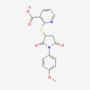 molecular formula C17H14N2O5S B5207120 2-{[1-(4-methoxyphenyl)-2,5-dioxo-3-pyrrolidinyl]thio}nicotinic acid 