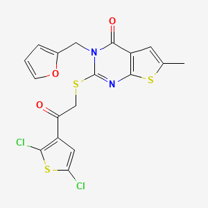 molecular formula C18H12Cl2N2O3S3 B5207166 2-{[2-(2,5-dichloro-3-thienyl)-2-oxoethyl]thio}-3-(2-furylmethyl)-6-methylthieno[2,3-d]pyrimidin-4(3H)-one 