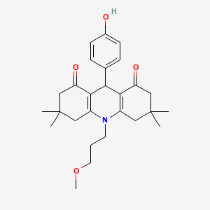 molecular formula C27H35NO4 B5207220 9-(4-hydroxyphenyl)-10-(3-methoxypropyl)-3,3,6,6-tetramethyl-3,4,6,7,9,10-hexahydro-1,8(2H,5H)-acridinedione 
