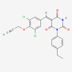 molecular formula C22H16Cl2N2O4 B5208439 5-[3,5-dichloro-4-(2-propyn-1-yloxy)benzylidene]-1-(4-ethylphenyl)-2,4,6(1H,3H,5H)-pyrimidinetrione 
