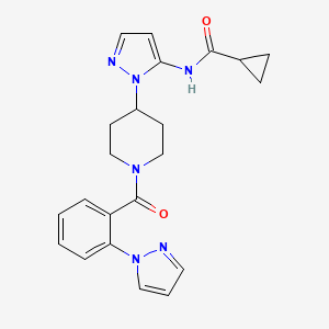 molecular formula C22H24N6O2 B5208479 N-(1-{1-[2-(1H-pyrazol-1-yl)benzoyl]-4-piperidinyl}-1H-pyrazol-5-yl)cyclopropanecarboxamide 