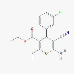 ethyl 6-amino-4-(3-chlorophenyl)-5-cyano-2-ethyl-4H-pyran-3-carboxylate