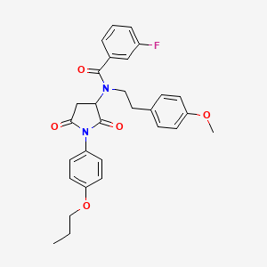 molecular formula C29H29FN2O5 B5208774 N-[2,5-dioxo-1-(4-propoxyphenyl)-3-pyrrolidinyl]-3-fluoro-N-[2-(4-methoxyphenyl)ethyl]benzamide 
