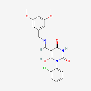 molecular formula C20H18ClN3O5 B5209019 1-(2-chlorophenyl)-5-{[(3,5-dimethoxybenzyl)amino]methylene}-2,4,6(1H,3H,5H)-pyrimidinetrione 
