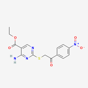 ethyl 4-imino-2-{[2-(4-nitrophenyl)-2-oxoethyl]thio}-1,4-dihydro-5-pyrimidinecarboxylate