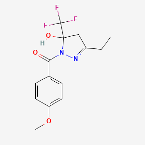 molecular formula C14H15F3N2O3 B5209123 3-ethyl-1-(4-methoxybenzoyl)-5-(trifluoromethyl)-4,5-dihydro-1H-pyrazol-5-ol 