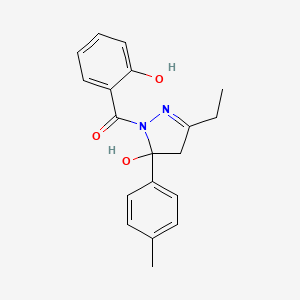 molecular formula C19H20N2O3 B5209571 3-ethyl-1-(2-hydroxybenzoyl)-5-(4-methylphenyl)-4,5-dihydro-1H-pyrazol-5-ol 
