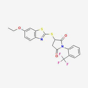 molecular formula C20H15F3N2O3S2 B5210008 3-[(6-ethoxy-1,3-benzothiazol-2-yl)thio]-1-[2-(trifluoromethyl)phenyl]-2,5-pyrrolidinedione 