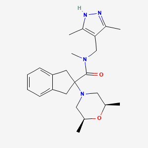 molecular formula C23H32N4O2 B5210130 2-[(2R*,6S*)-2,6-dimethyl-4-morpholinyl]-N-[(3,5-dimethyl-1H-pyrazol-4-yl)methyl]-N-methyl-2-indanecarboxamide 