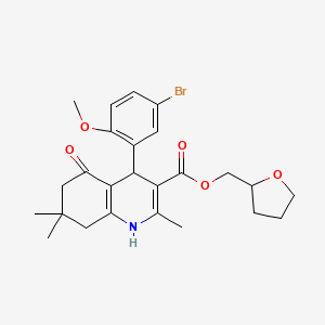 molecular formula C25H30BrNO5 B5210251 Tetrahydrofuran-2-ylmethyl 4-(5-bromo-2-methoxyphenyl)-2,7,7-trimethyl-5-oxo-1,4,5,6,7,8-hexahydroquinoline-3-carboxylate 