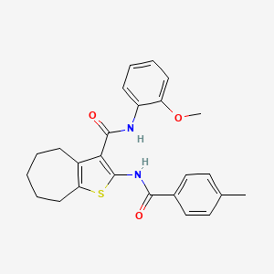 molecular formula C25H26N2O3S B5210302 N-(2-methoxyphenyl)-2-[(4-methylbenzoyl)amino]-5,6,7,8-tetrahydro-4H-cyclohepta[b]thiophene-3-carboxamide 