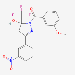 molecular formula C18H14F3N3O5 B5210344 1-(3-methoxybenzoyl)-3-(3-nitrophenyl)-5-(trifluoromethyl)-4,5-dihydro-1H-pyrazol-5-ol 