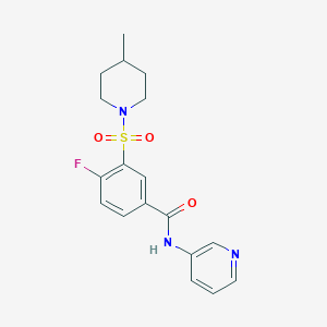 molecular formula C18H20FN3O3S B5210415 4-fluoro-3-[(4-methyl-1-piperidinyl)sulfonyl]-N-3-pyridinylbenzamide 