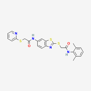 molecular formula C24H22N4O2S3 B5210448 N-[2-({2-[(2,6-dimethylphenyl)amino]-2-oxoethyl}thio)-1,3-benzothiazol-6-yl]-2-(2-pyridinylthio)acetamide 