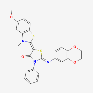 molecular formula C26H21N3O4S2 B5210489 2-(2,3-dihydro-1,4-benzodioxin-6-ylimino)-5-(5-methoxy-3-methyl-1,3-benzothiazol-2(3H)-ylidene)-3-phenyl-1,3-thiazolidin-4-one 