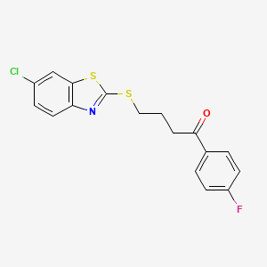 molecular formula C17H13ClFNOS2 B5210543 4-[(6-chloro-1,3-benzothiazol-2-yl)thio]-1-(4-fluorophenyl)-1-butanone 
