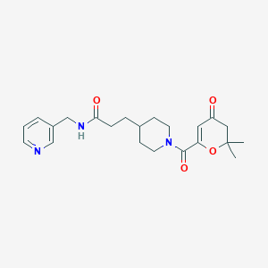 molecular formula C22H29N3O4 B5210705 3-{1-[(2,2-dimethyl-4-oxo-3,4-dihydro-2H-pyran-6-yl)carbonyl]-4-piperidinyl}-N-(3-pyridinylmethyl)propanamide 