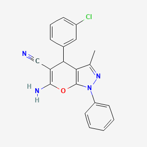 molecular formula C20H15ClN4O B5210824 6-amino-4-(3-chlorophenyl)-3-methyl-1-phenyl-1,4-dihydropyrano[2,3-c]pyrazole-5-carbonitrile 