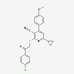 2-{[2-(4-chlorophenyl)-2-oxoethyl]thio}-6-cyclopropyl-4-(4-methoxyphenyl)nicotinonitrile
