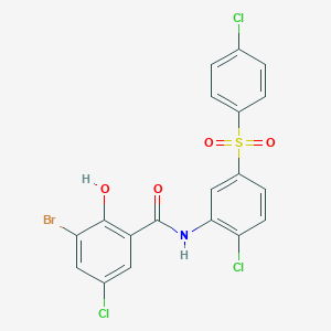 3-bromo-5-chloro-N-[2-chloro-5-(4-chlorophenyl)sulfonylphenyl]-2-hydroxybenzamide