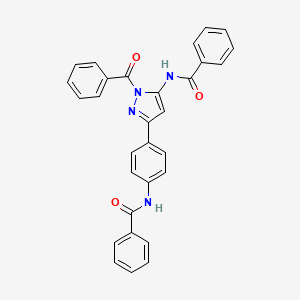 molecular formula C30H22N4O3 B5211088 N-{1-benzoyl-3-[4-(benzoylamino)phenyl]-1H-pyrazol-5-yl}benzamide 