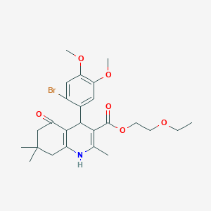 molecular formula C25H32BrNO6 B5211315 2-ethoxyethyl 4-(2-bromo-4,5-dimethoxyphenyl)-2,7,7-trimethyl-5-oxo-1,4,5,6,7,8-hexahydro-3-quinolinecarboxylate 