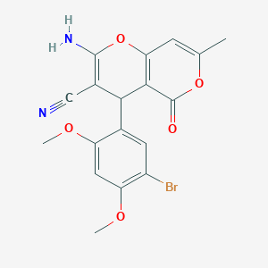 2-amino-4-(5-bromo-2,4-dimethoxyphenyl)-7-methyl-5-oxo-4H,5H-pyrano[4,3-b]pyran-3-carbonitrile