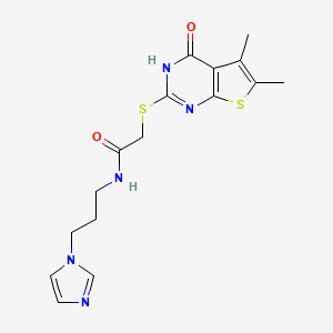 molecular formula C16H19N5O2S2 B5211397 2-[(5,6-dimethyl-4-oxo-3,4-dihydrothieno[2,3-d]pyrimidin-2-yl)thio]-N-[3-(1H-imidazol-1-yl)propyl]acetamide CAS No. 6049-74-7