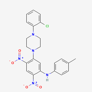 molecular formula C23H22ClN5O4 B5211534 5-[4-(2-chlorophenyl)-1-piperazinyl]-N-(4-methylphenyl)-2,4-dinitroaniline 