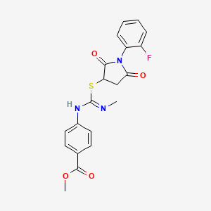 molecular formula C20H18FN3O4S B5211715 methyl 4-{[{[1-(2-fluorophenyl)-2,5-dioxo-3-pyrrolidinyl]thio}(methylamino)methylene]amino}benzoate 