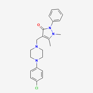 molecular formula C22H25ClN4O B5211900 4-{[4-(4-chlorophenyl)-1-piperazinyl]methyl}-1,5-dimethyl-2-phenyl-1,2-dihydro-3H-pyrazol-3-one 
