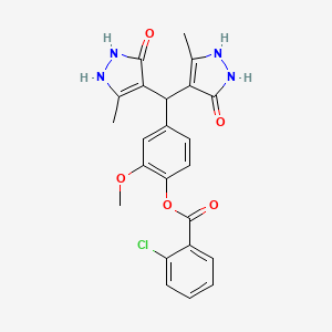 molecular formula C23H21ClN4O5 B5211946 4-[bis(5-hydroxy-3-methyl-1H-pyrazol-4-yl)methyl]-2-methoxyphenyl 2-chlorobenzoate 