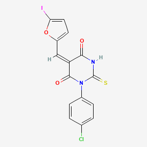 1-(4-chlorophenyl)-5-[(5-iodo-2-furyl)methylene]-2-thioxodihydro-4,6(1H,5H)-pyrimidinedione