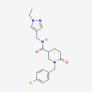 molecular formula C19H23ClN4O2 B5212204 1-(4-chlorobenzyl)-N-[(1-ethyl-1H-pyrazol-4-yl)methyl]-6-oxo-3-piperidinecarboxamide 