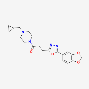 molecular formula C20H24N4O4 B5212251 1-{3-[5-(1,3-benzodioxol-5-yl)-1,3,4-oxadiazol-2-yl]propanoyl}-4-(cyclopropylmethyl)piperazine 