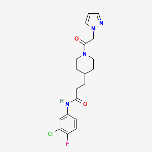 molecular formula C19H22ClFN4O2 B5212326 N-(3-chloro-4-fluorophenyl)-3-[1-(1H-pyrazol-1-ylacetyl)-4-piperidinyl]propanamide 