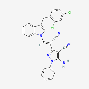molecular formula C28H18Cl2N6 B5212347 5-amino-3-{1-cyano-2-[3-(2,4-dichlorobenzyl)-1H-indol-1-yl]vinyl}-1-phenyl-1H-pyrazole-4-carbonitrile 
